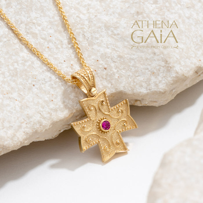 Al'Oro Maltese Cross With Stone