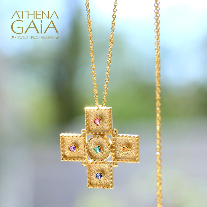 Geometric Greek Circle Center Squares Cross with Necklace