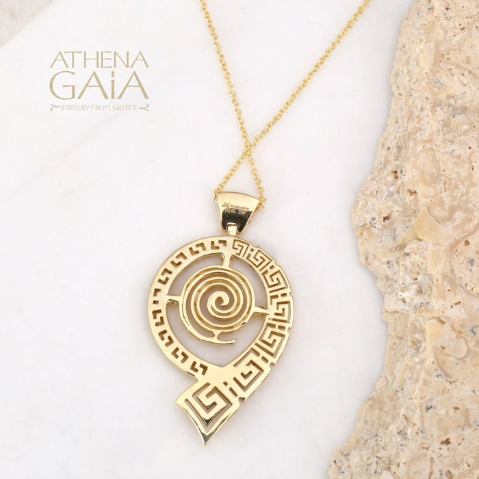 Mythical Spiral Key Pendant Necklace with Diamonds