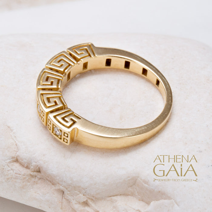 Mythical Greek Key Diamonds 5 Section Band Ring