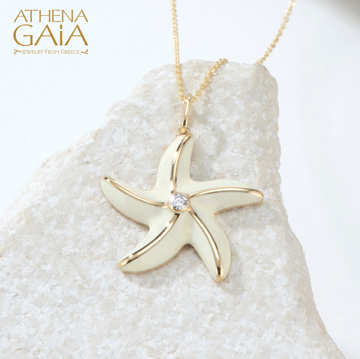 Elegant Starfish Enamel Pendant with Necklace