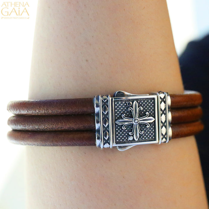 Cross Clasp Heracles Leather Bracelet