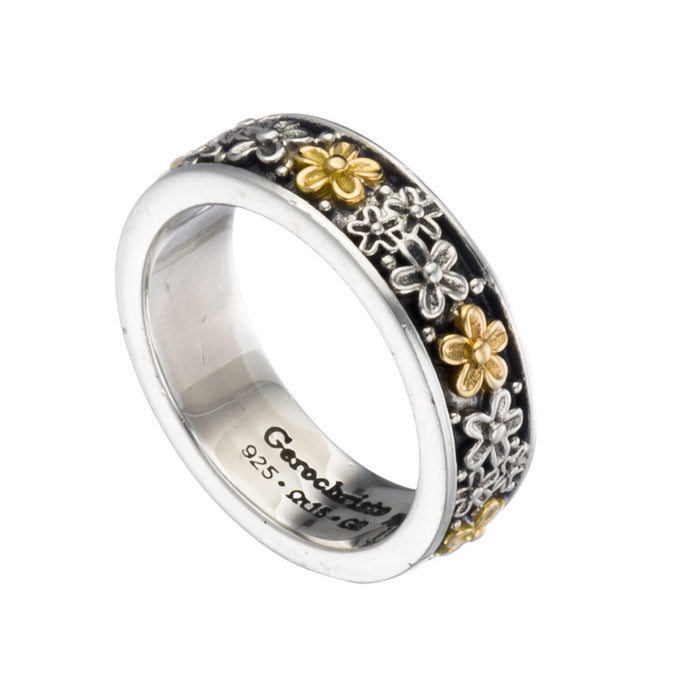 Wild Flowers Edged Band Ring