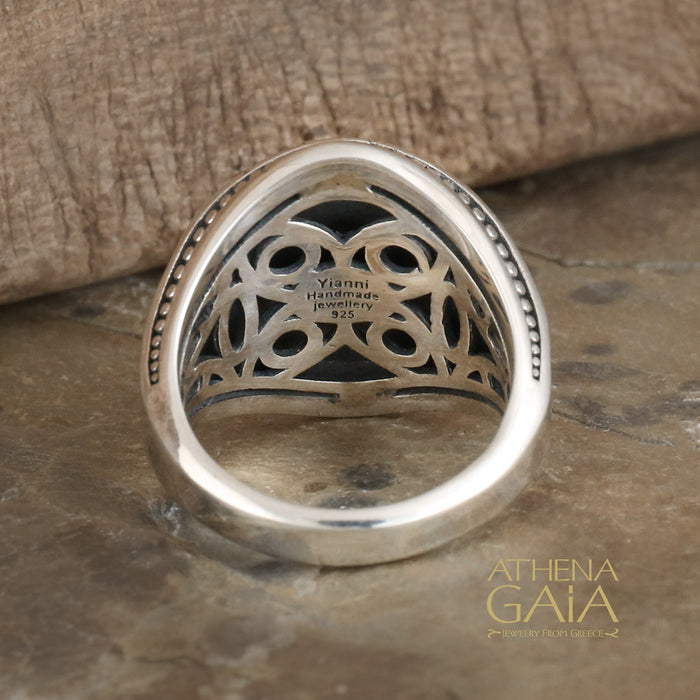 Silver Meandering Medusa Ring