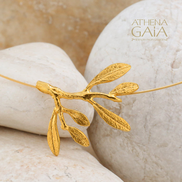 Small Gold Olive Leaf Cluster Necklace