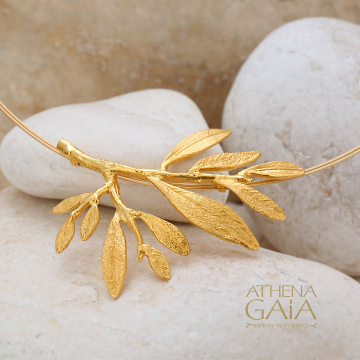 Gold Olive Leaf Cluster Necklace