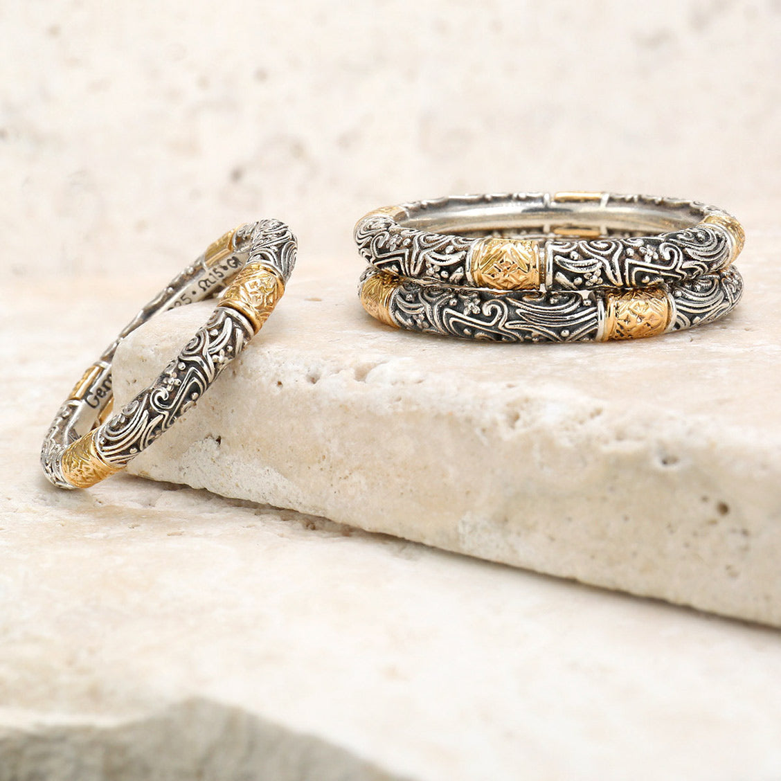 rings with sterlign silver and 18k gold accents