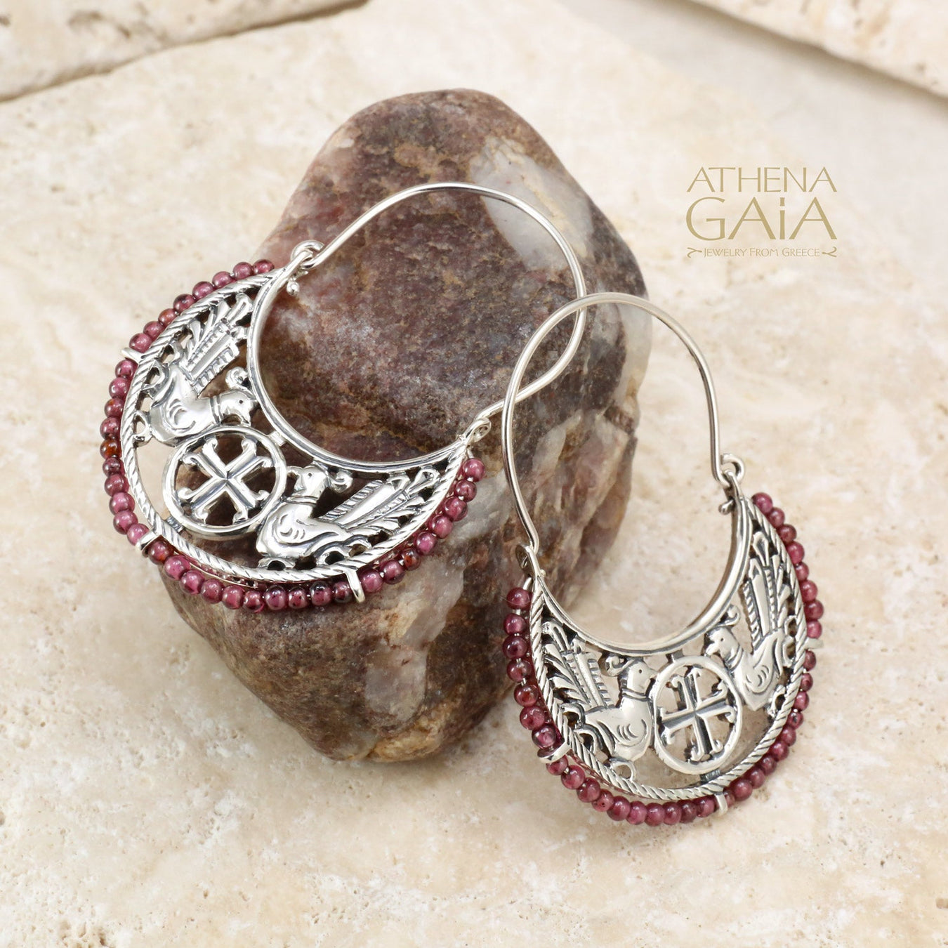 silver earrings with beads on the bottom