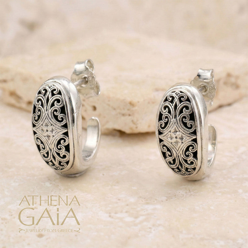 Simplicity Mediterranean Filigree Half Hoops - Sterling Silver - Post Earrings