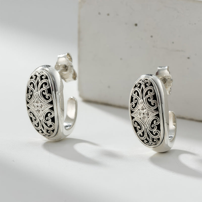 Simplicity Mediterranean Filigree Half Hoops - Sterling Silver - Post Earrings