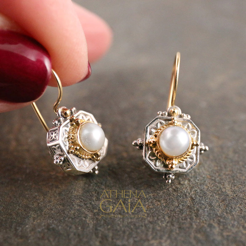 Cyclades Square Earrings - 18k Gold & Sterling Silver Earrings - French Wire Earrings