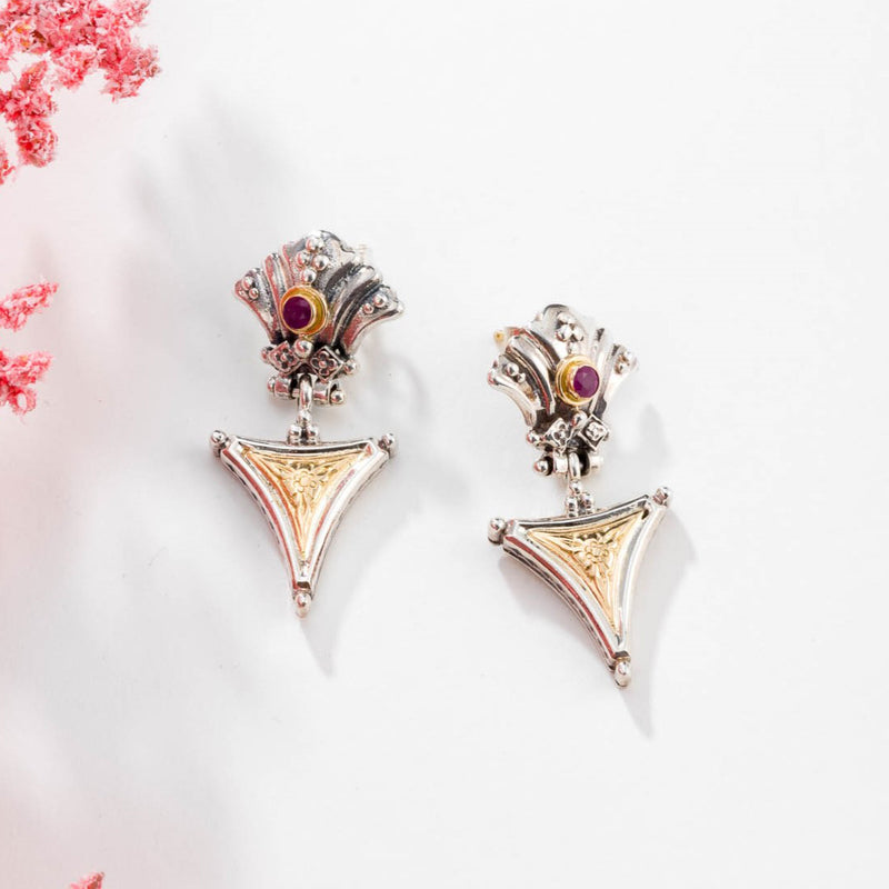 Santorini Triangle Earrings - 18k Gold & Sterling Silver Earrings - Chandelier Earrings