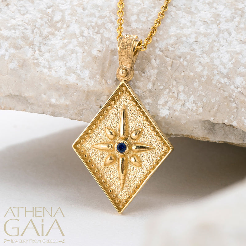 Beaded Compass Pendant - 14k Gold Pendant