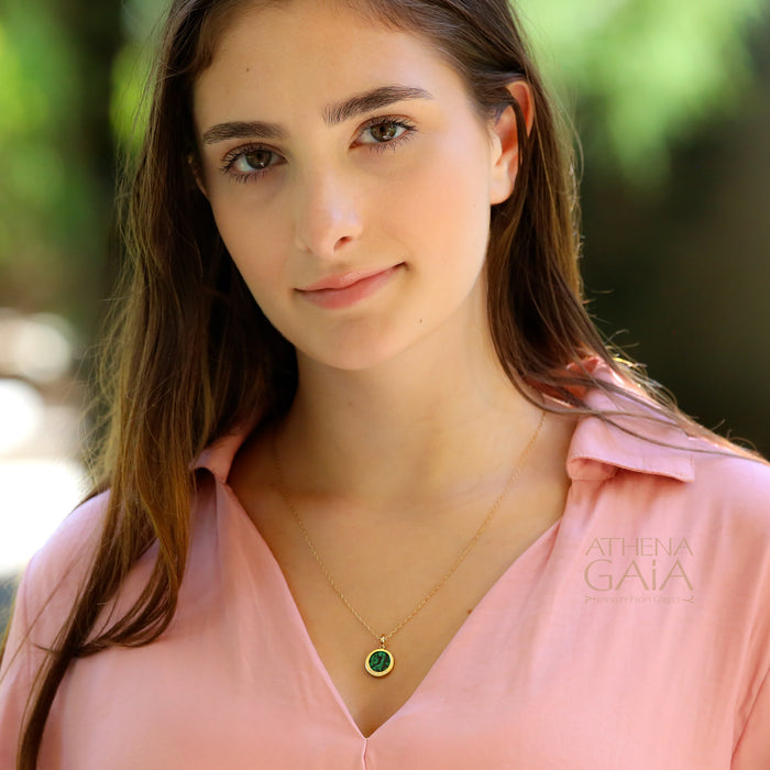 Malachite Disc Pendant - 14k Gold Pendant