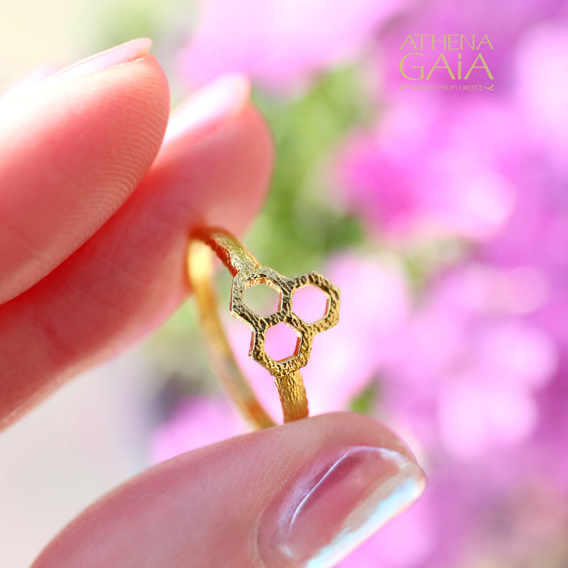 Triple Honeycomb Ring - 14k Gold Ring