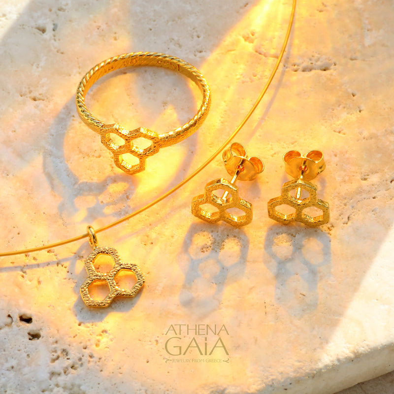 Triple Honeycomb Necklace - 14k Gold Necklace