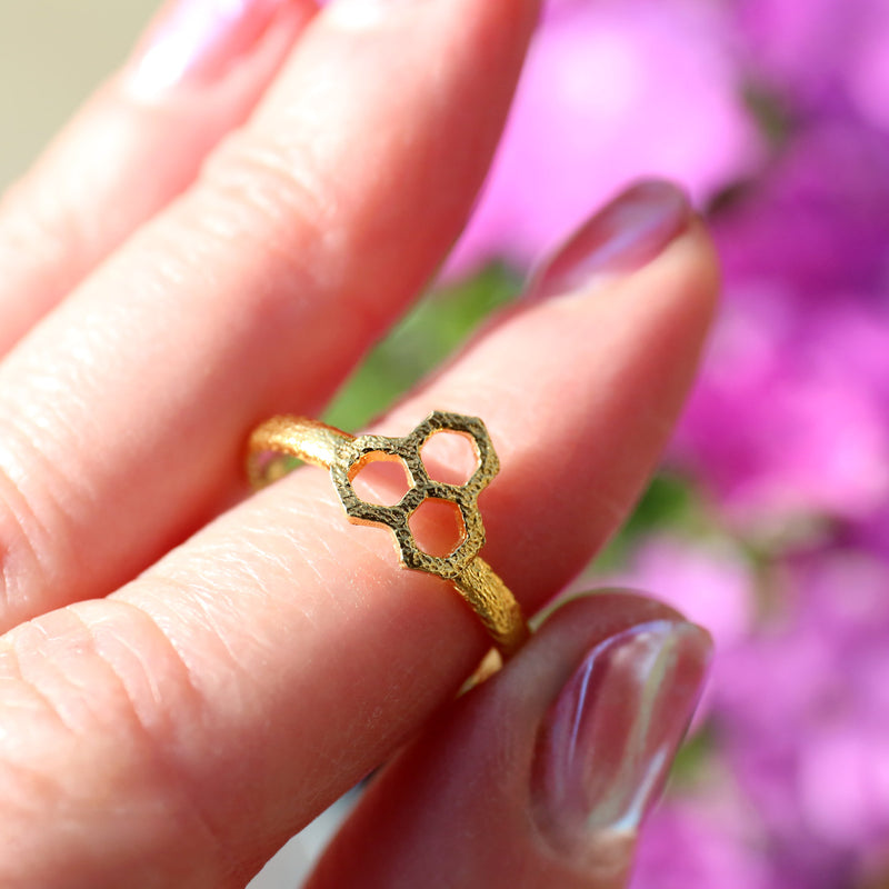 Triple Honeycomb Ring - 14k Gold Ring