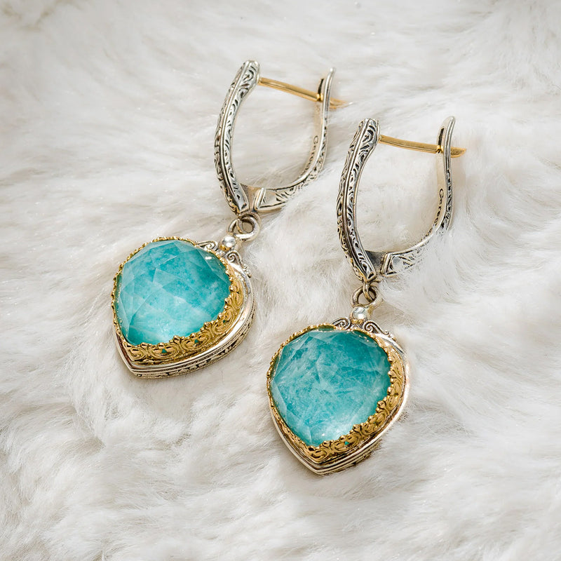 Iris Heart Pop Rocks Earrings - 18k Gold & Sterling Silver Earrings - Chandelier Earrings
