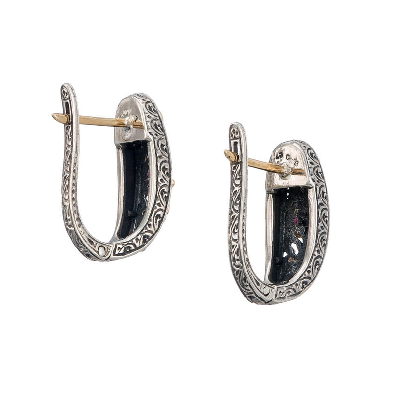 Meadow Shadows Ruby Flower Half Earrings - 18k Gold & Sterling Silver - Hoop Earrings