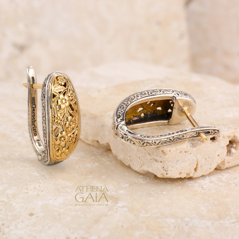 Meadow Shadows Omega Half Earrings - 18k Gold & Sterling Silver - Hoop Earrings