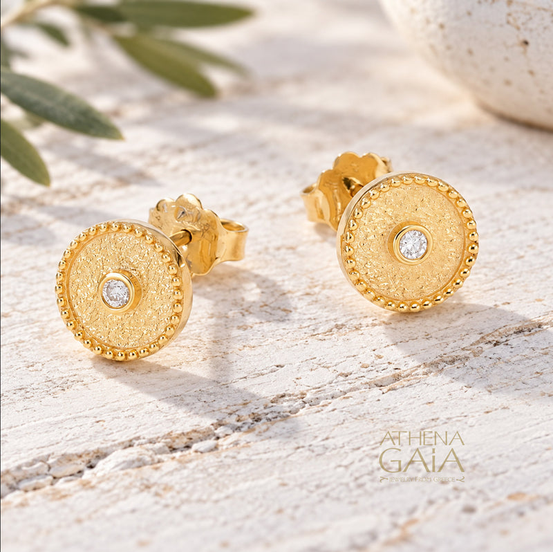 Geometric Diamond Circle Earrings - 18k Gold - Stud Earrings