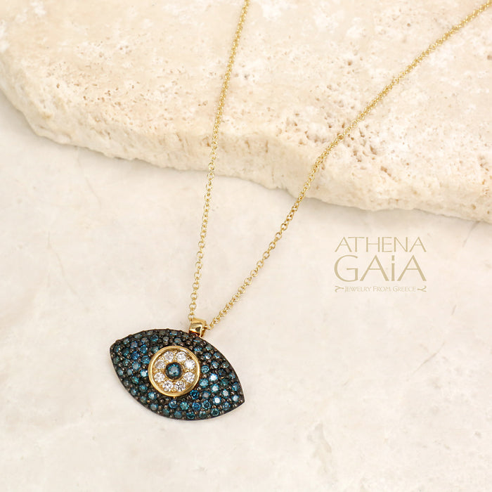 Al'Oro 18k Full Pave Mati Evil Eye Pendant with Necklace