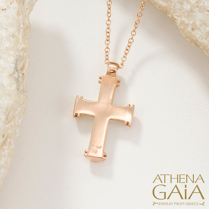 18k Gold Enamel Latin Cross with Diamonds