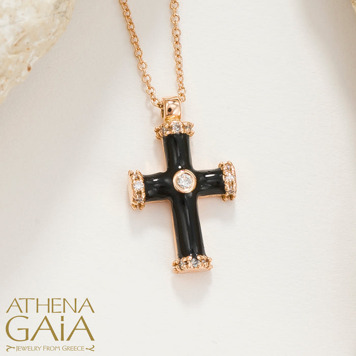 18k Gold Enamel Latin Cross with Diamonds