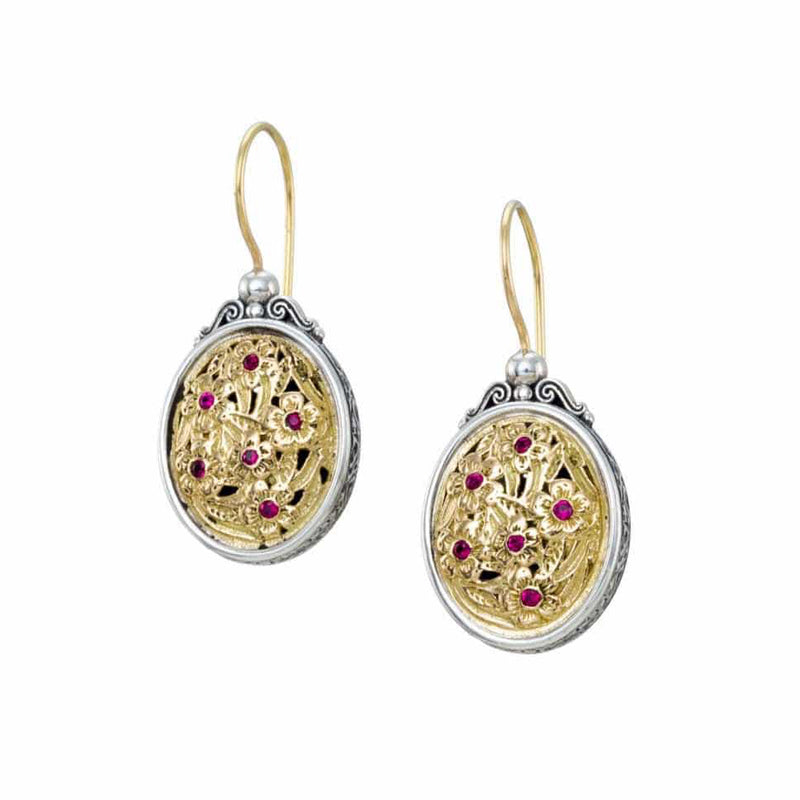 Meadow Shadows Ruby Oval French Wire Earrings - 18k Gold & Sterling Silver Earrings