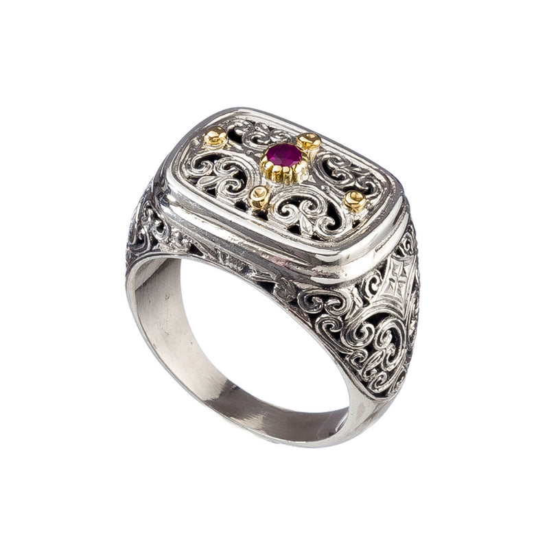 Mediterranean with Ruby Ring - 18k Gold & Sterling Silver Ring - Signet Ring
