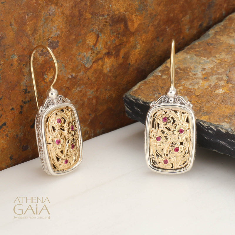 Meadow Shadows Ruby Tablet French Wire Earrings - 18k Gold & Sterling Silver Earrings