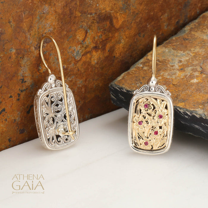 Meadow Shadows Ruby Tablet French Wire Earrings - 18k Gold & Sterling Silver Earrings