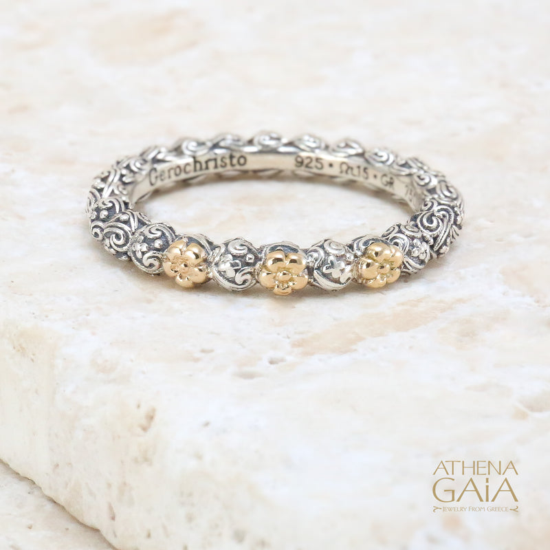 Wild Flowers Accent Ring - 18k Gold & Sterling Silver Ring - Stackable Ring