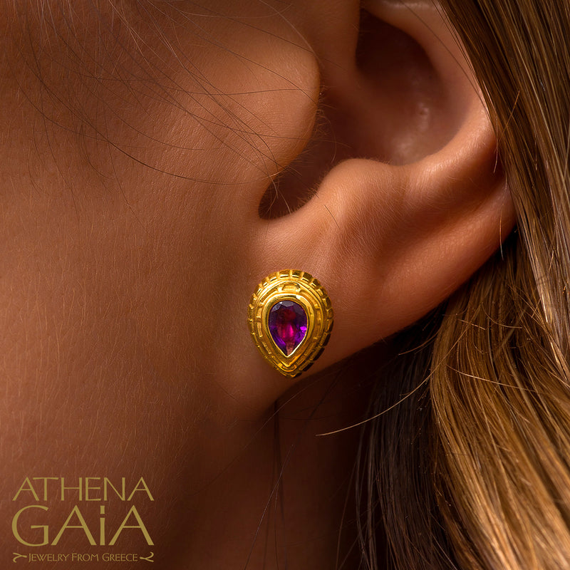 Cosmos Small Stone Earrings - 18k Gold Earrings - Post Earrings