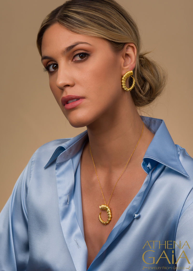 Ram Horn Earrings (Large) - 18k Gold - Hoop Earrings