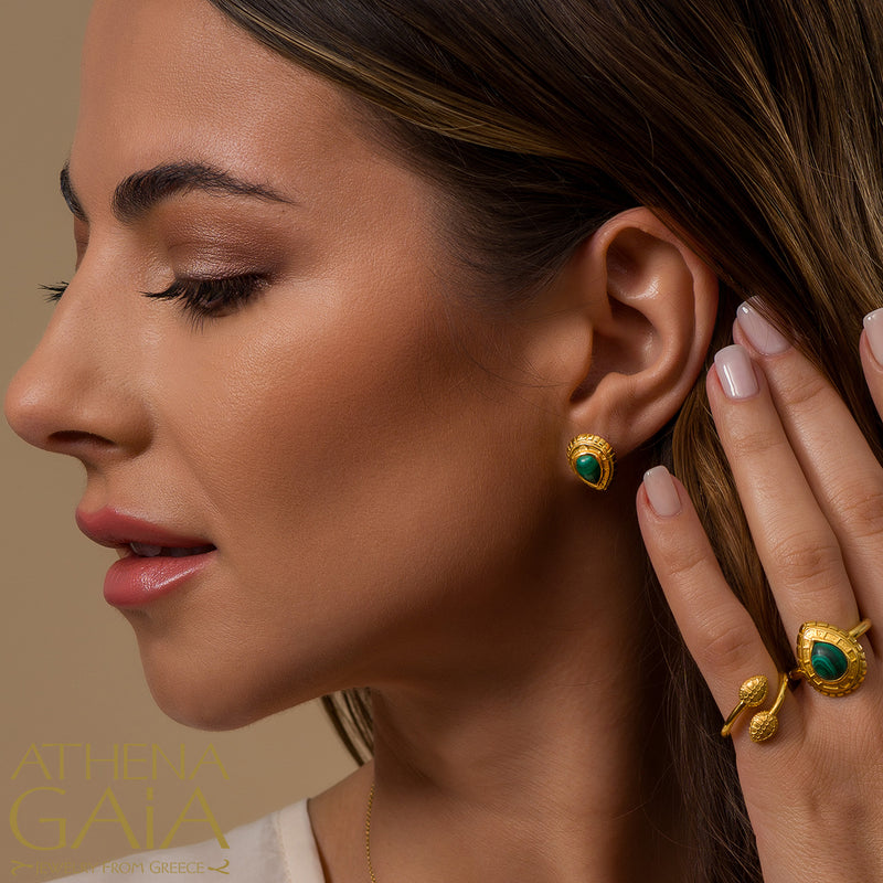 Cosmos Large Stone Earrings - 18k Gold Earrings - Post Earrings