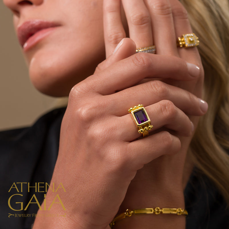 Shadow and Light Amethyst Ring - 18k Gold Ring - Cocktail Ring