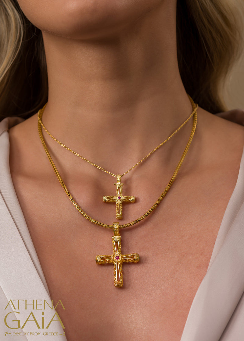 Filigree Orthodox Cross (Small) - 18k Gold - Byzantine Cross