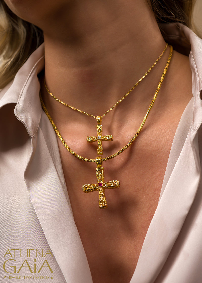 Pillars Orthodox Cross (Small) - 18k Gold - Byzantine Cross