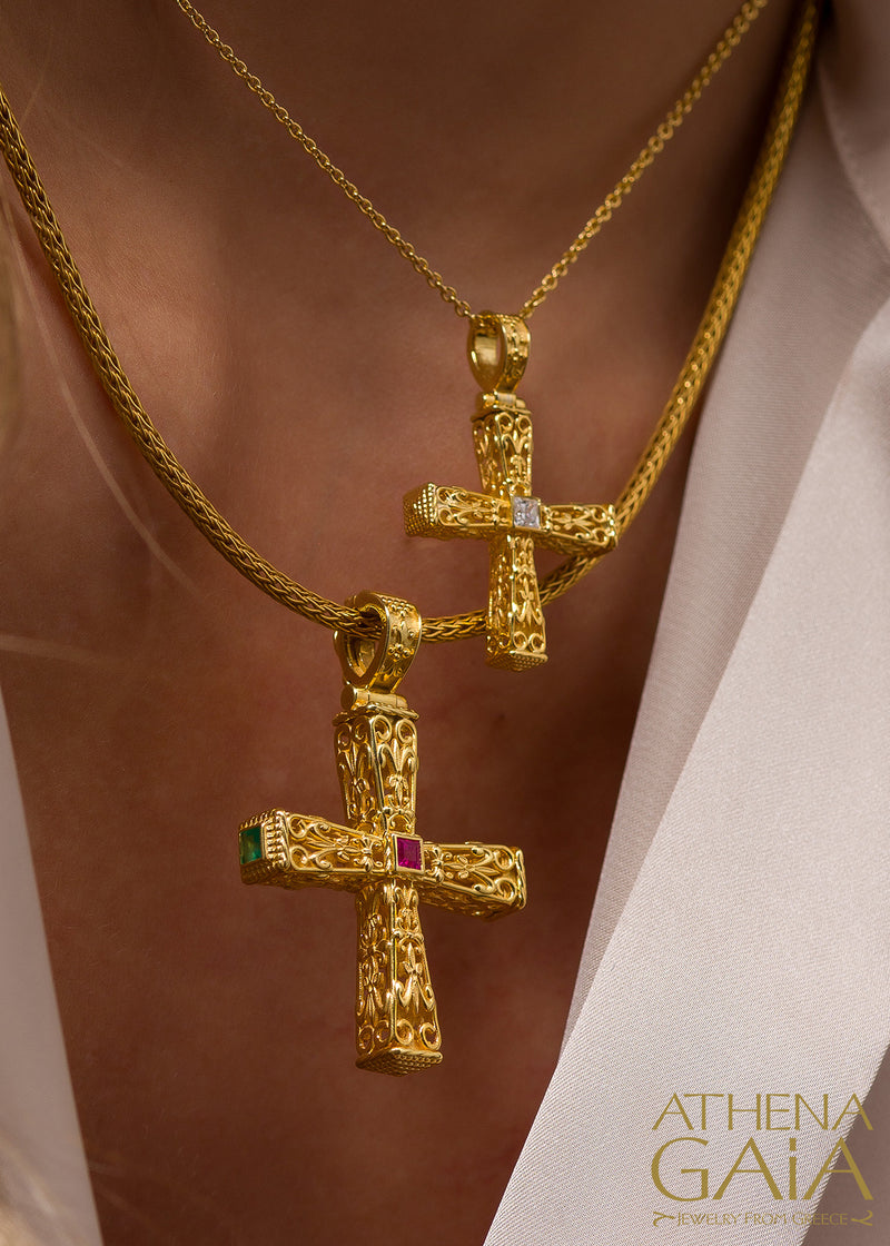Pillars Orthodox Cross (Small) - 18k Gold - Byzantine Cross