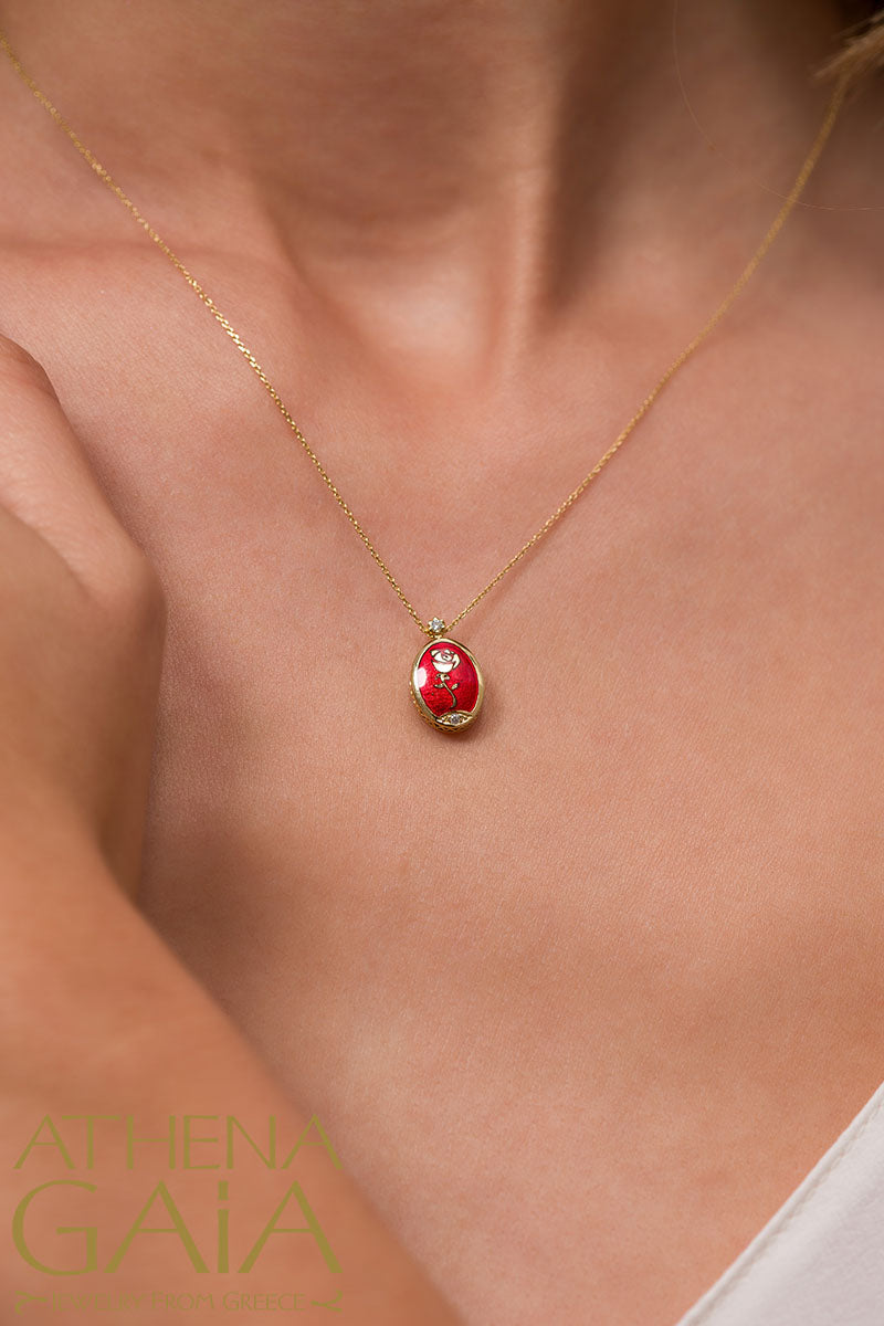 Elegant Reversible Rose Enamel Pendant Necklace - 18k Gold Necklace