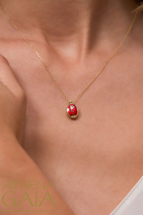 Elegant Reversible Rose Enamel Pendant Necklace - 18k Gold Necklace