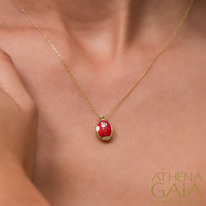 Elegant Reversible Rose Enamel Pendant Necklace - 18k Gold Necklace