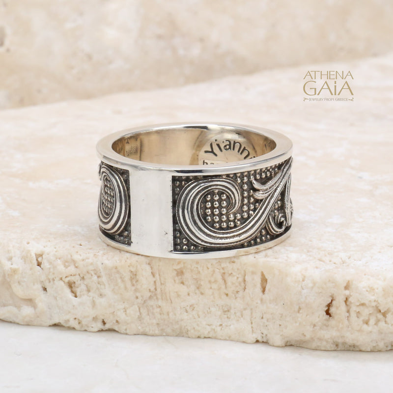 Floral Digital Ring - Sterling Silver Ring - Cigar Band Ring