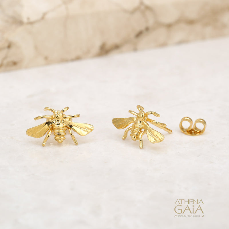 Sweet Honey Bee Post Earrings (Small) - Gold Plating and Sterling Silver Earrings