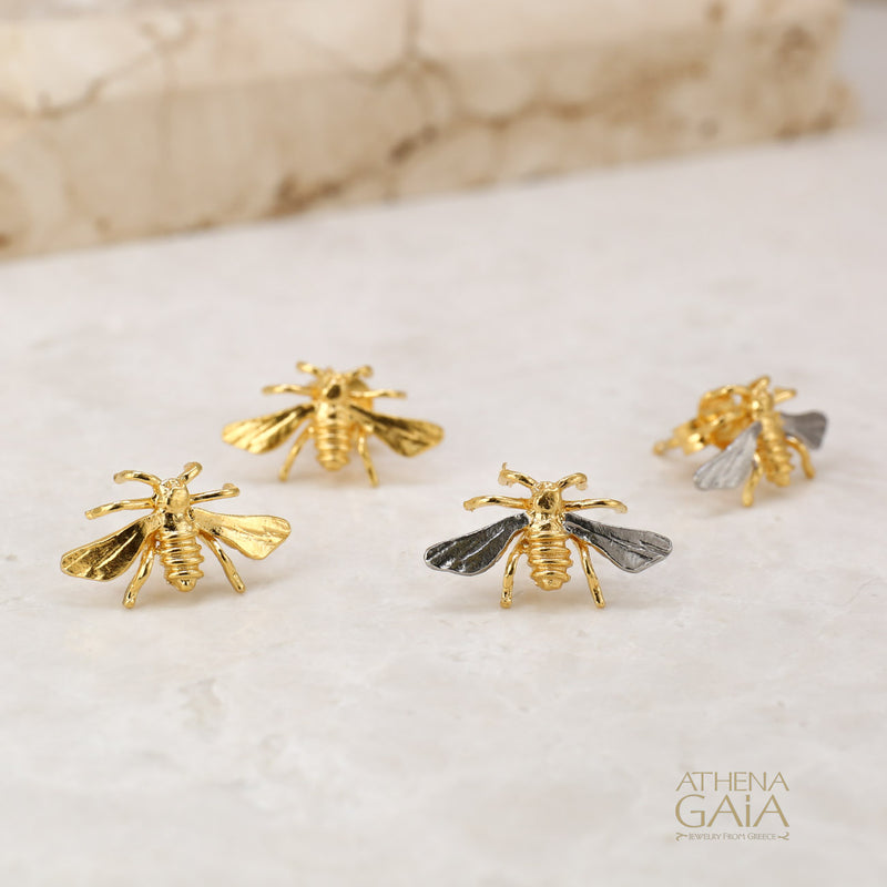 Sweet Honey Bee Post Earrings (Small) - Gold Plating and Sterling Silver Earrings