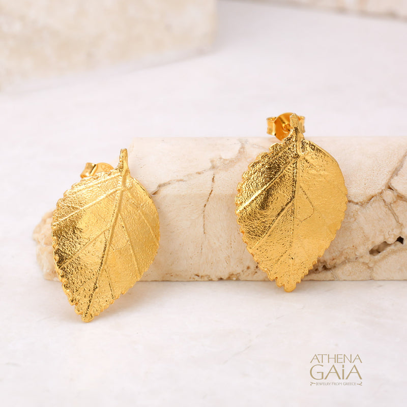 Empathic Kurio Leaf Earrings - Gold Plated Sterling Silver Earrings