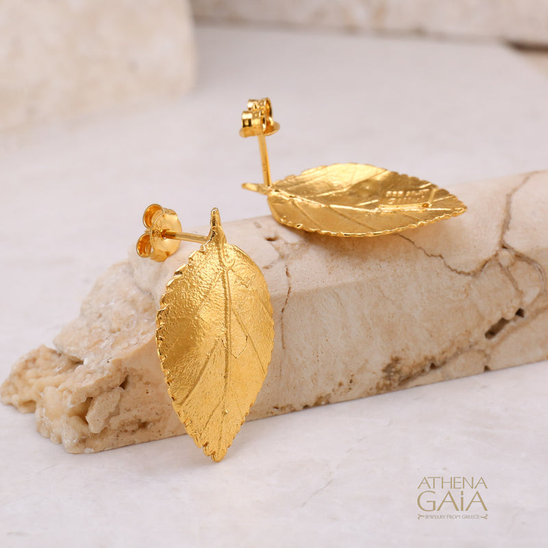 Empathic Kurio Leaf Earrings - Gold Plated Sterling Silver Earrings