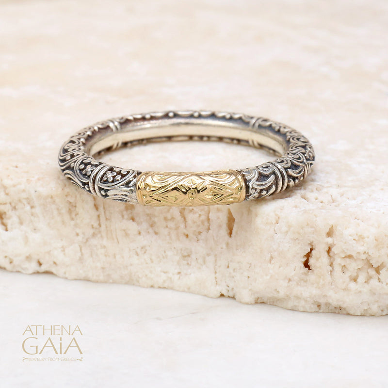 Meadow Breeze Single Accent Ring - 18k Gold & Sterling Silver Ring - Stackable Ring