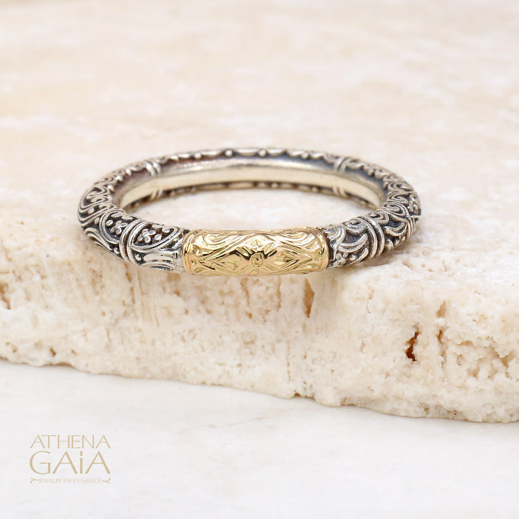 Meadow Breeze Single Accent Ring - 18k Gold & Sterling Silver Ring - Stackable Ring